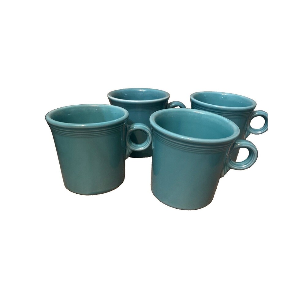 4 Fiesta Ware Coffee Cup Mug Homer Laughlin O Ring Handle Turquoise Fiestaware